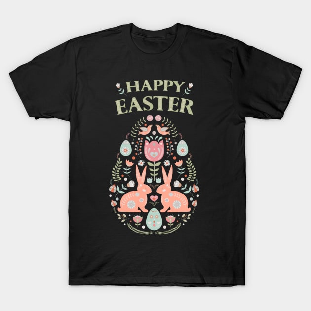 Happy Easter Floral Motifs T-Shirt by Cool Abstract Design